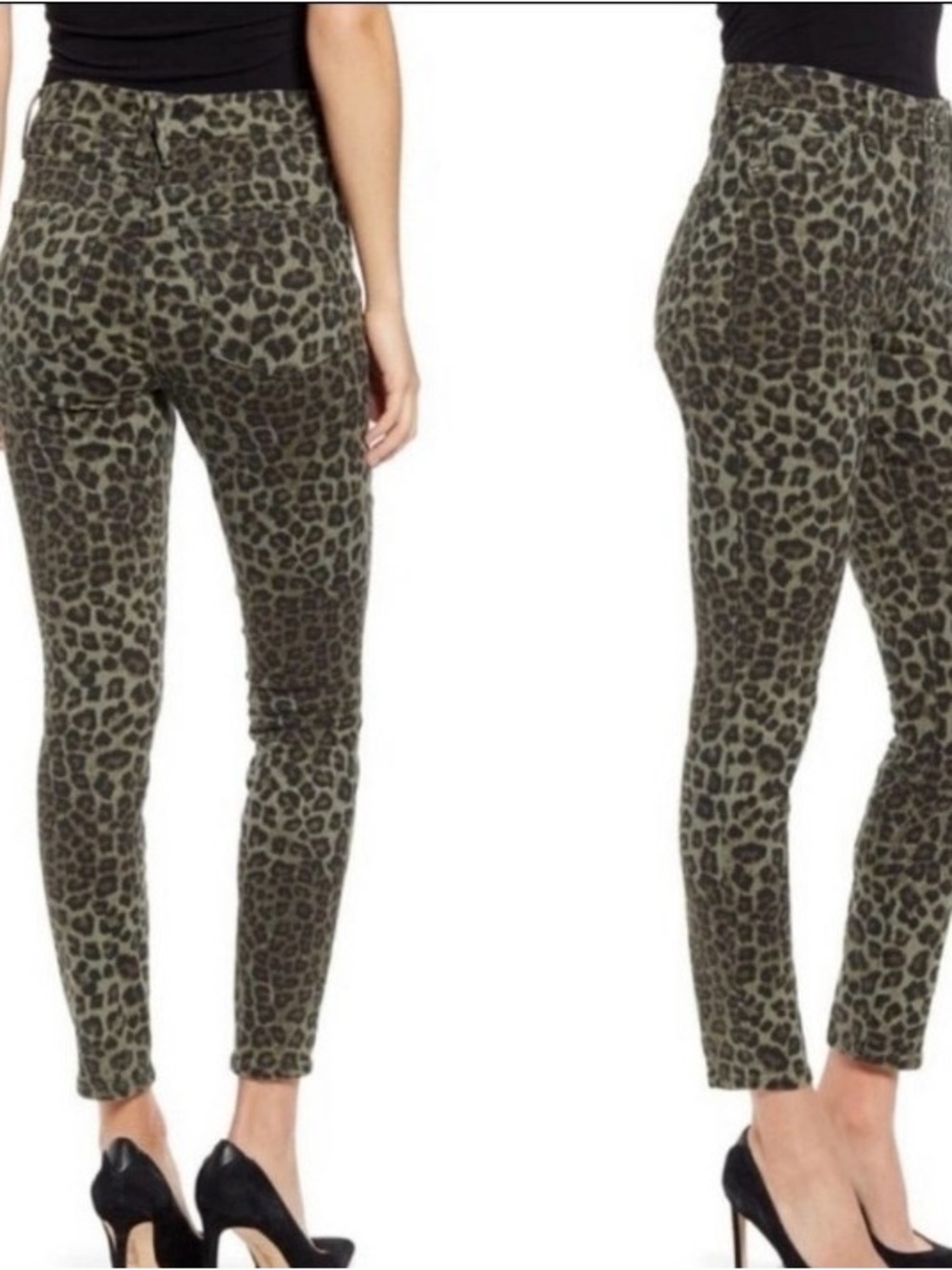 Good American Olive Green and Black Leopard Skinny Jeans
